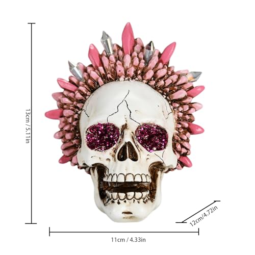 Pink Skull Head Sculpture Halloween Gothic Decor Resin Human Bone Model