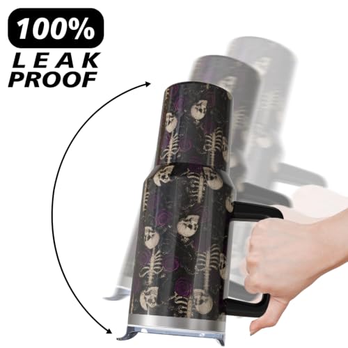 Purple Skull Halloween Tumbler 40oz Insulated Stainless Steel with Handle & Straw