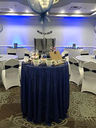 Navy Blue Sequin Tablecloth 108 Inch Round Sparkly Party Cover - Variation of THIS listing