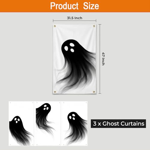 Halloween Ghost Fabric Window Decorations - 3 Pieces Large Static Cling Set for Haunted House & Party