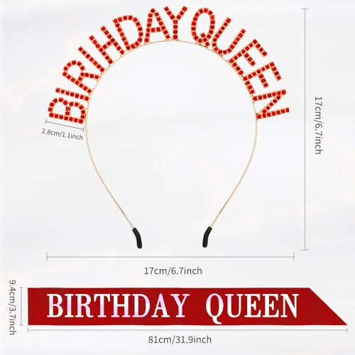Red Birthday Sash and Crown Set for Women - Happy Birthday Decorations