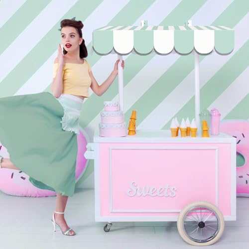 4 Pack Carnival Theme Wall Awnings - Stripe Mint White, 24.8 x 8.3 Inches, Party Decor