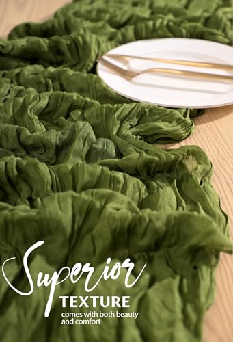 Olive Green Cheesecloth Table Runners Set - Boho Wedding Decor, 2 Pack