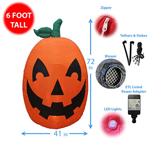6 Ft Tall Inflatable Glowing Pumpkin Jack O' Lantern Halloween Decoration