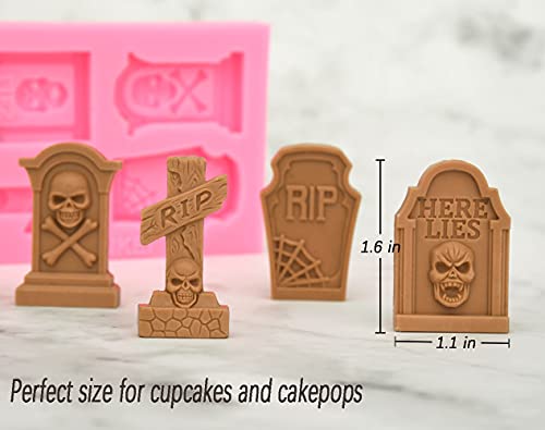Halloween Tombstone and Skull Silicone Mold for Candy and Chocolate Decorations