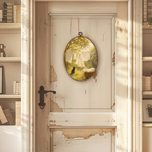 Ghost Wall Art - Oval Canvas Decor with White Ghost Design - 8.5x11.5 Inches