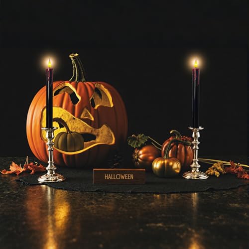 Halloween Flameless Taper Candles with Flickering Mode & Remote - Black 10-Inch Set