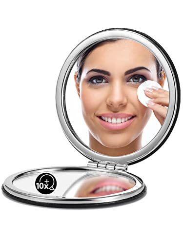 Black Compact 2.8 Inch 1X/10X Magnifying Travel Mirror with Magnetic Closure