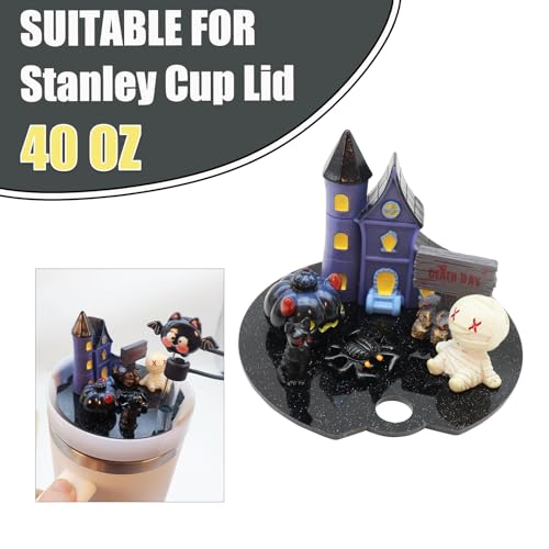 Halloween 40oz Stanley Cup Lid Topper Decoration Set with Straw Covers & Base - Replaces 2