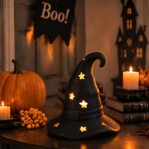 Halloween Terracotta Witch Hat Tea Light Holder Outdoor Decor