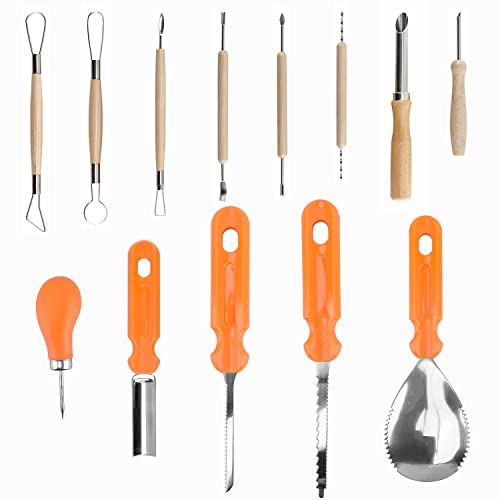 Elmchee White Pumpkin Carving Tools Set 13-Piece Professional Stainless Steel Kit with Handlebag