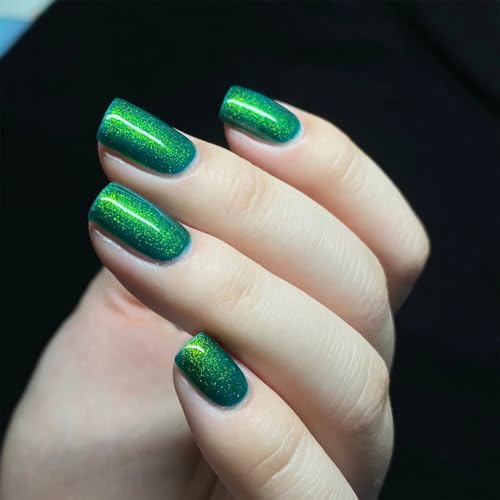 Dark Green Glitter Nail Polish - Quick Dry, Shimmer Finish, 12ml