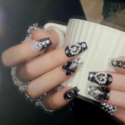 BABALAL Fake Nails Medium Coffin Press-On Nails with Charm - DU002