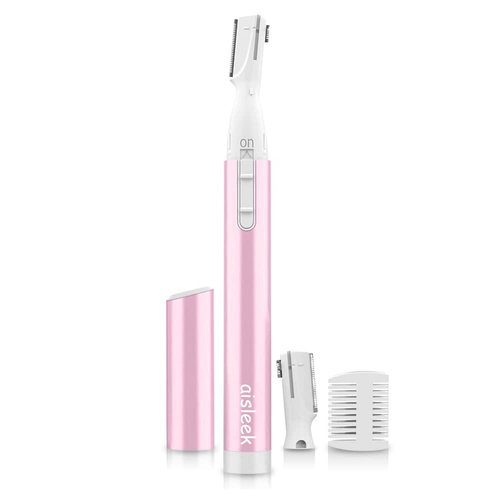 aisleek Eyebrow Trimmer, Facial Hair Trimmer Precision Detailer with Rinseable Blade, Battery Powered Double-Sided Eyebrow Razor with Comb, Compact Pen-Size Safe Painless Shaver for Chin Peach-Fuzz