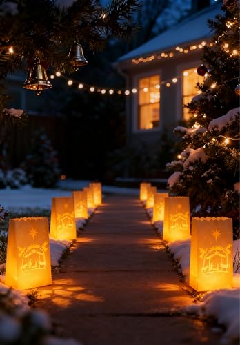 30 Pack Flameless LED Luminary Bags with Candles for Halloween Christmas Party Decoration - Nativity Variation