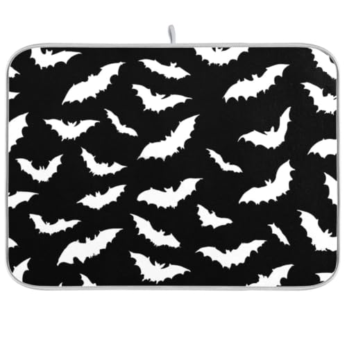 Halloween Bats Pattern Absorbent Microfiber Dish Drying Mat - 16x18 Black - Kitchen Counter Protector