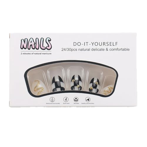 Checkered Press On Nails Extra Short Almond Fake Nails Black White Style36
