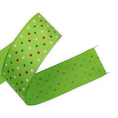 Christmas Polka Dots Wired Edge Ribbon - Green, 1.5 Inch x 10 M, Gift Wrap & Decoration - Variation L1140