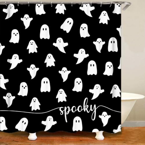 Ghost Halloween Shower Curtain - Spooky Ghost Pumpkin Bathroom Waterproof Fabric 72x72 Inches with Hooks - Variation Ghost-a