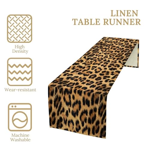 Leopard Print Table Runner 13x120in Faux Linen Farmhouse Dining Decor - Black & Brown Variation