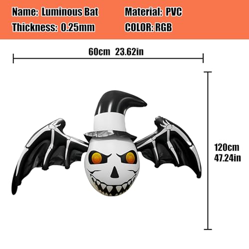Halloween Inflatable Ghost with Bat Variation - Outdoor Decor with LED Lights