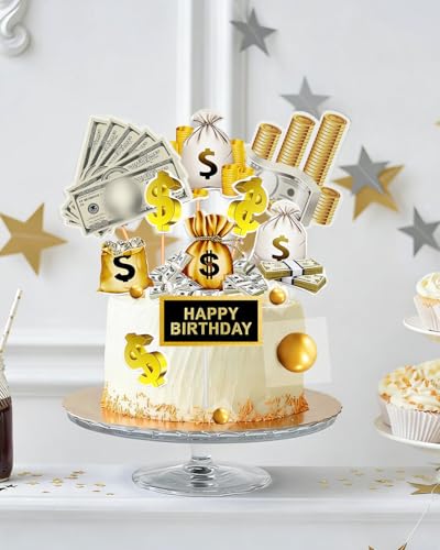 10PCS Money Theme Cake Toppers Dollar Bill Sign Party Decorations