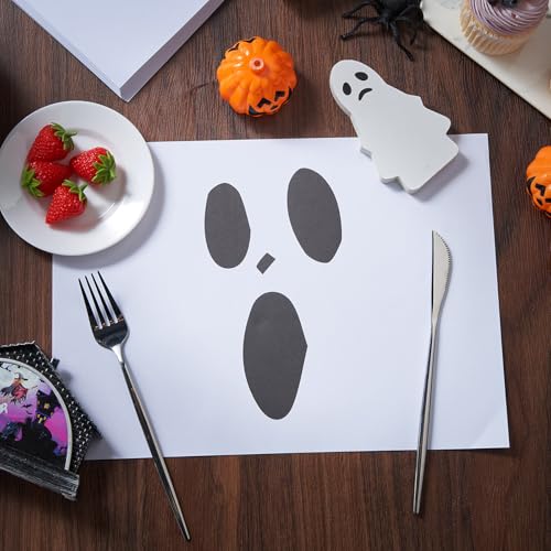 Halloween Ghost Paper Placemats - White Boo Party Table Decor, 100 Pack