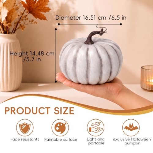 White 6.5 Inch Artificial Foam Pumpkin for Fall & Halloween Home Decor - Variation: White