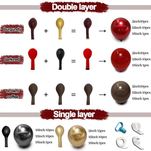 Halloween Balloon Arch Kit Double Stuffed Dark Red Burgundy Black Balloons - Variation of Red Black Gold