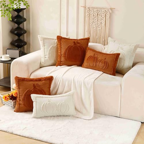 18x18 Fall Pumpkin Throw Pillow Covers Set of 2 Cream - Autumn Decor