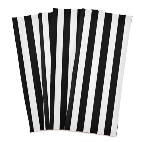 Stripe Kitchen Towels 4 Pack - White & Black Dishcloths, 18x28 Inches, Absorbent & Quick Dry