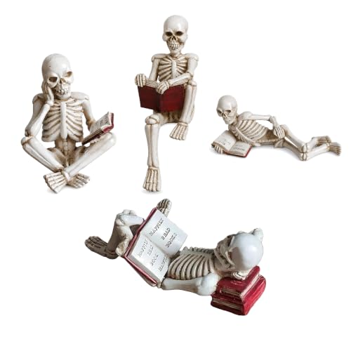 Halloween Skeleton Figurines Set - Gothic Resin Skull Decor for Bookshelf & Tabletop