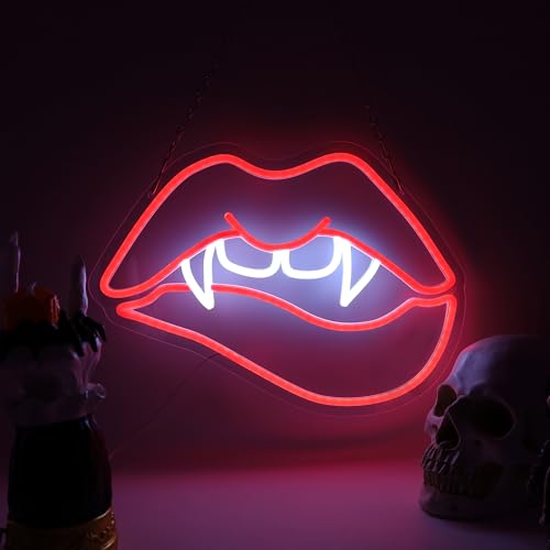 Vampire Fangs Lip Neon Sign - Red Halloween Wall Decor, Man Cave, Party, Birthday Gift