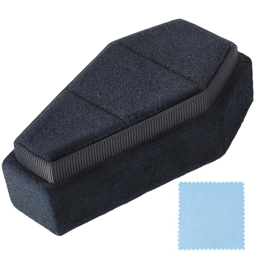 Gothic Coffin Ring Box with Velvet Interior and Silver Polishing Cloth - Black Jewelry Organizer for Weddings Halloween