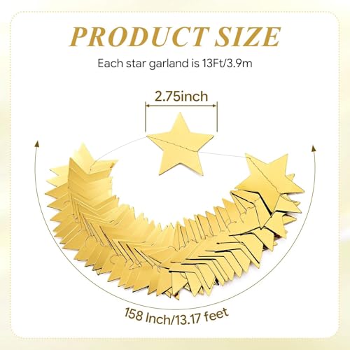 158Ft Gold Star Banner Streamers - 12 Pack Iridescent Glitter Stars Party Decor