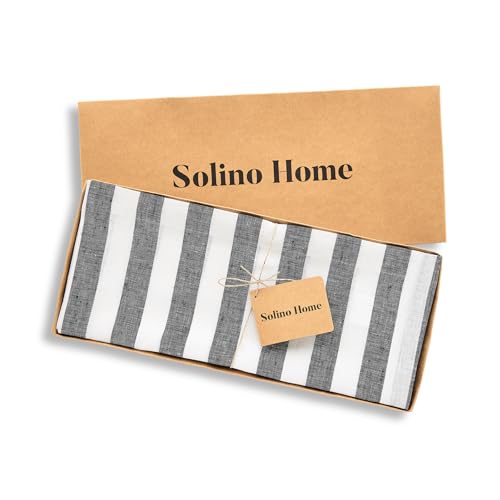Solino Home 100% Linen Table Runner Black & White Stripes 14x120 in - Variation of THIS listing