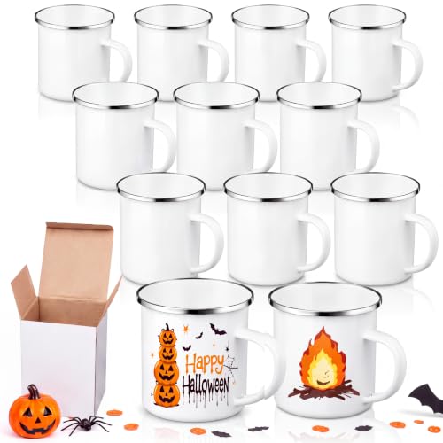 12 Pack Sublimation Enamel Camping Mugs - Halloween Party Gifts & DIY