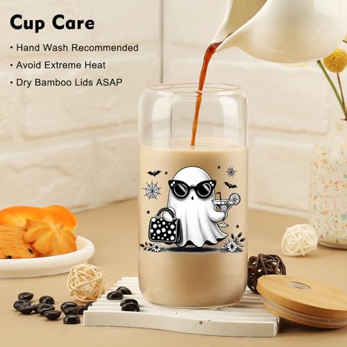 Cute Ghost Halloween Drink Tumbler with Bamboo Lid & Straw - Fall Gift for Her - Variation of Cute-Ghost-Drinking