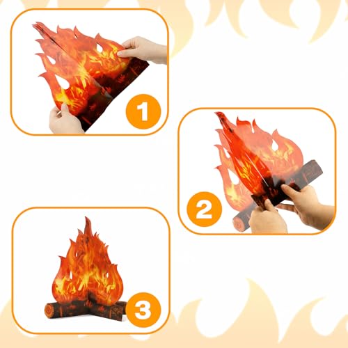 Fake Campfire Flame Decorations Set - 12 Inch 3D Artificial Fire Props for Parties and Camping - Red, 2 Pcs