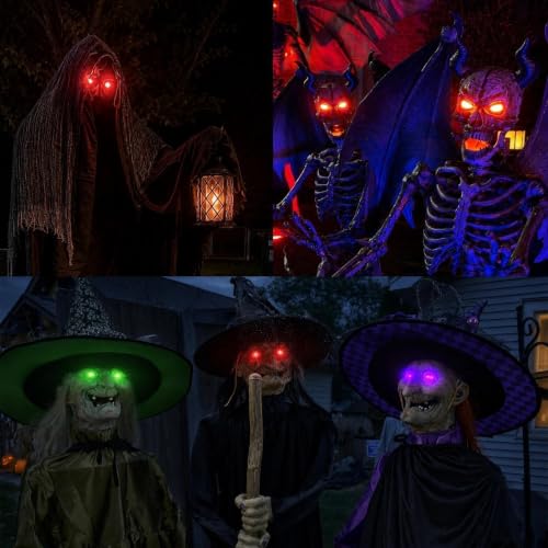 LED Glowing Eyes for Skeletons Halloween Light Up Eyes - Red 2 Sets - Waterproof & Timer
