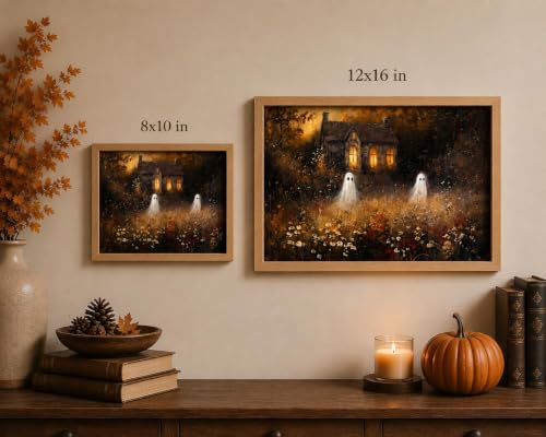 Ghost Framed Wall Art - Whimsical Halloween Canvas Decoration, 10"L x 8"W