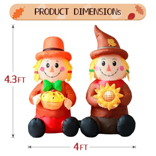 Inflatable Scarecrow Decorations with LED Lights - Fall & Thanksgiving Outdoor Decor - Variation: Scarecrow Couples