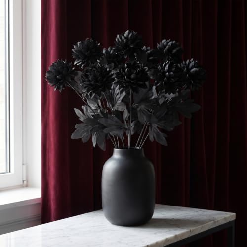 Halloween Black Artificial Flower Stem - Faux Dahlia for Gothic & Memorial Decor
