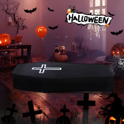 Halloween Cemetery Pop Up Coffin Prop with Cross - Life Size 60 Inch Collapsible Fake Casket for Haunted House & Party Decor