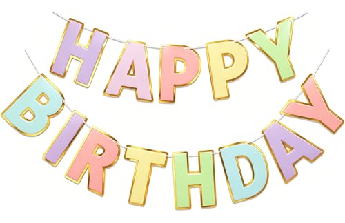 Macaron Happy Birthday Banner - Large Rainbow Alphabet Bunting, Pre-Strung