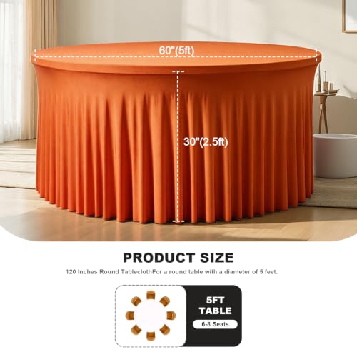 Burnt Orange Round Tablecloth 60 Inch Pack of 2 for Fall & Holidays - Rustic & Boho Decor