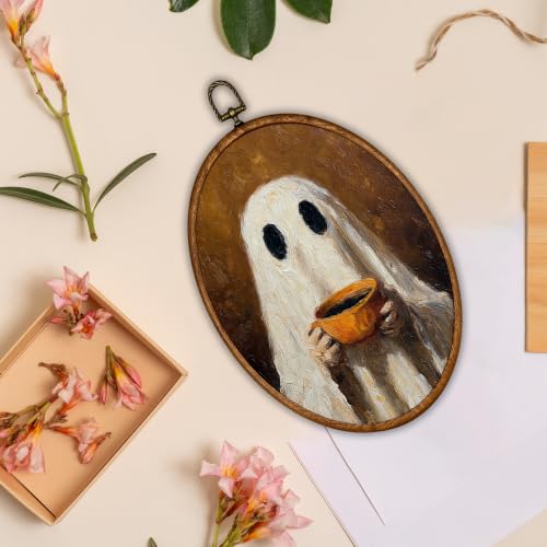 Halloween Ghost Coffee Oval Wall Art - Vintage Fall 15 - 8.6x11.4"