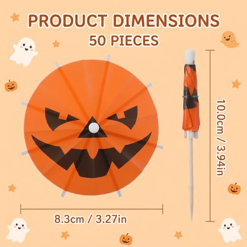 50 Pack Halloween Cocktail Picks with Pumpkin Design - Summerween Party Decor