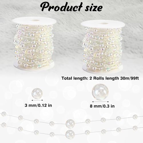 Colorful Artificial Pearl String Beads Chain for Wedding & DIY Crafts - 196 Feet