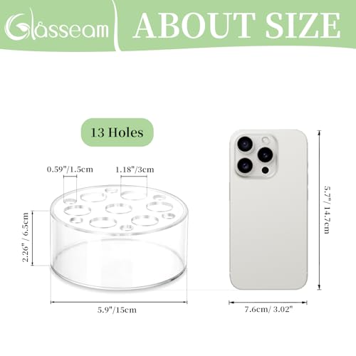 Glasseam Acrylic Flower Vase Set of 6 - Clear Round Centerpieces with 13 Holes, 5.9in